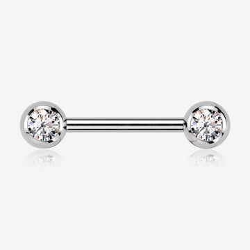 A Pair of Implant Grade Titanium Gem Ball Internally Threaded Nipple Barbell-Clear Gem